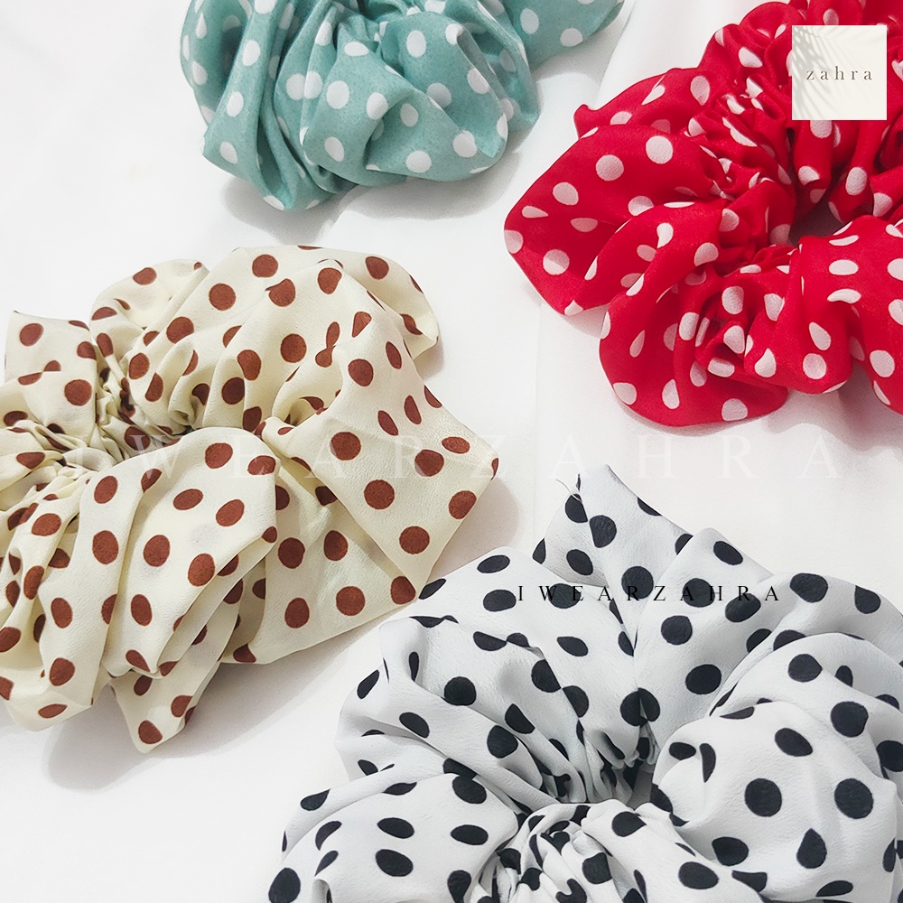 SCRUNCHIE POLKADOT JUMBO - Ikat Rambut Besar Cepol Hijab Polkadot Cemol Jilbab Jumbo Sanggul Bisa PIlih Warna Murah Kunciran aksesoris hijab murah multifungsi