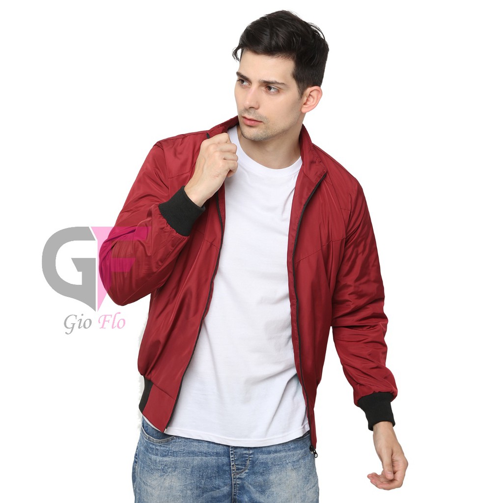 GIOFLO Jaket Kerah Baseball Parasut Mayer Model Keren Maroon / JAK 2305