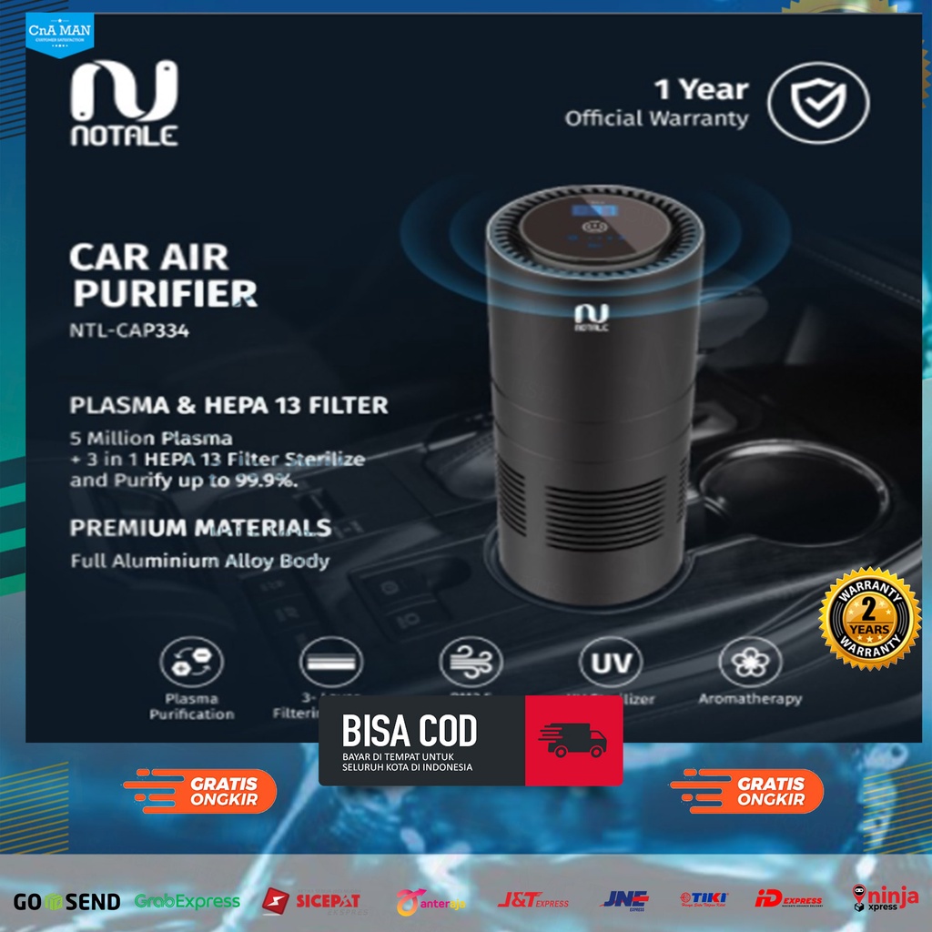 Notale Portable Car Air Purifier UVC Plasma HEPA 13 Mobil Penjernih Udara