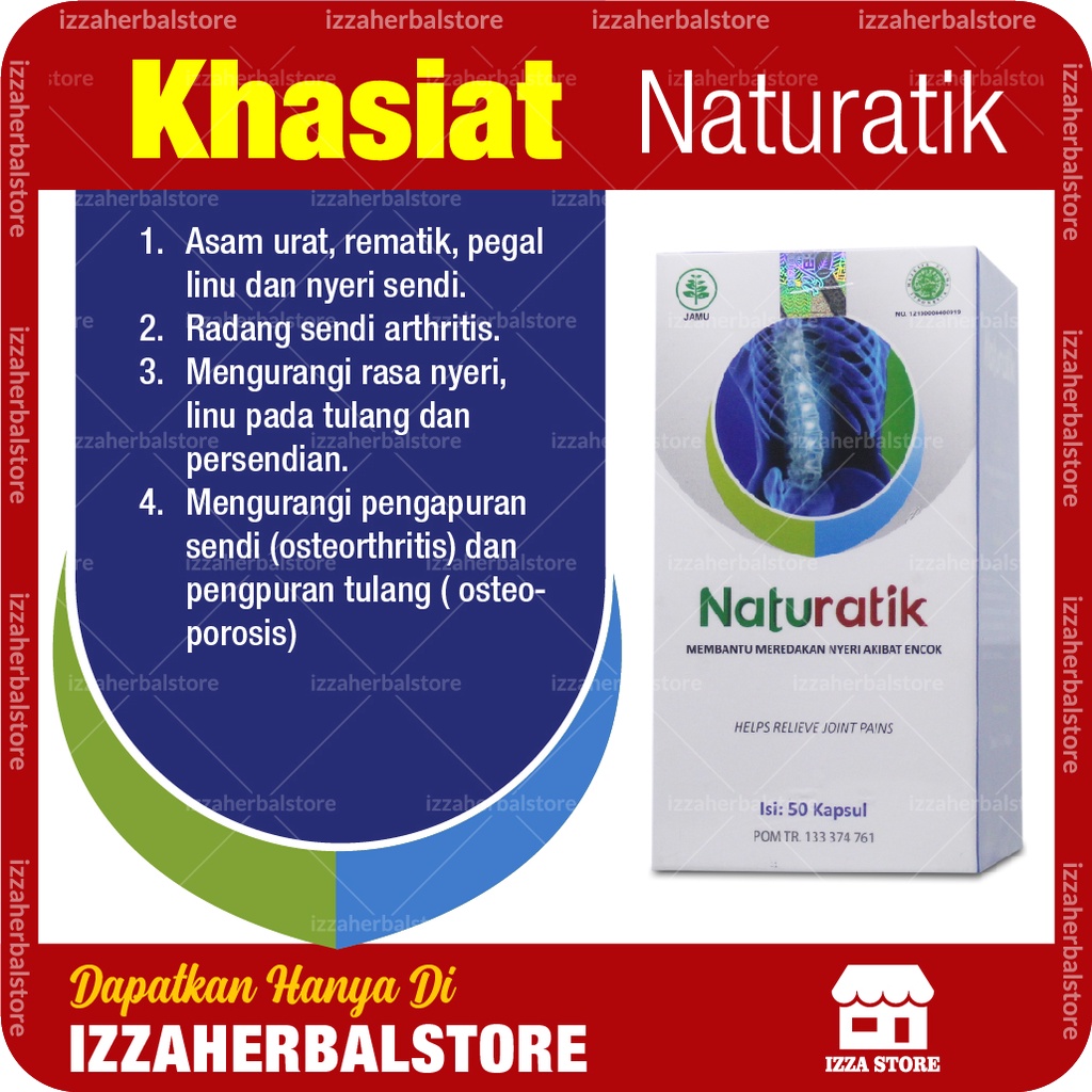 NATURATIK Original 50 Kapsul Anti Nyeri, Sendi Linu, Asam Urat, Dan Rematik Otot Saraf BPOM