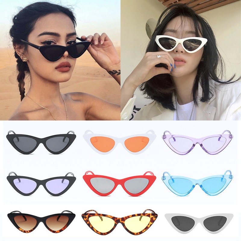 CATEYE Kacamata Hitam Bentuk Mata Kucing Segitiga Mini Anti UV Gaya Vintage Retro Hip-hop Untuk Wanita