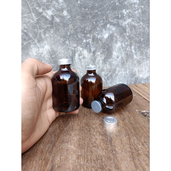 Botol Kaca VIAL 50ml AMBER / COKLAT 50ml tutup kayu gabus / plastik / karet / segel / botol diffuser