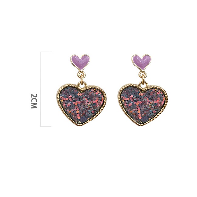 LRC Anting Tusuk Fashion Teenage Heart (sequins Love) S925 Silver Heart Sequin Earrings F75299