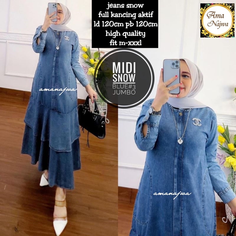 MIDI snow jeans wash jumbo ld 120cm pj 120cm full kancing aktif busui