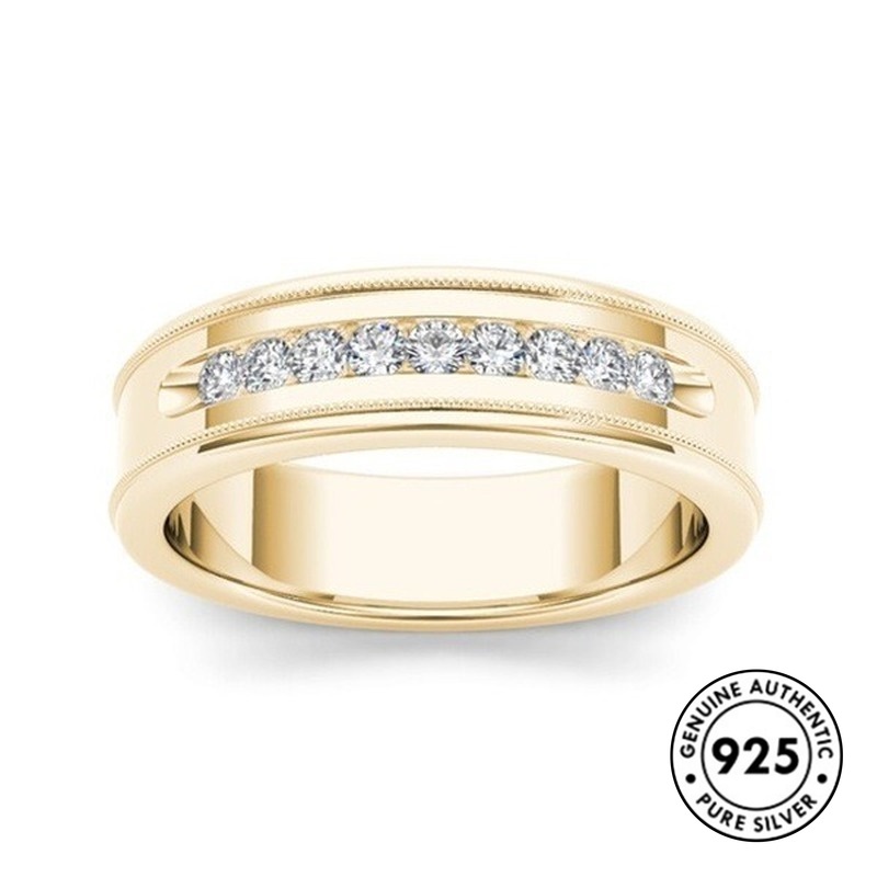 [S925]New Gold-Plated Single Row Diamond Ring Simple Ring