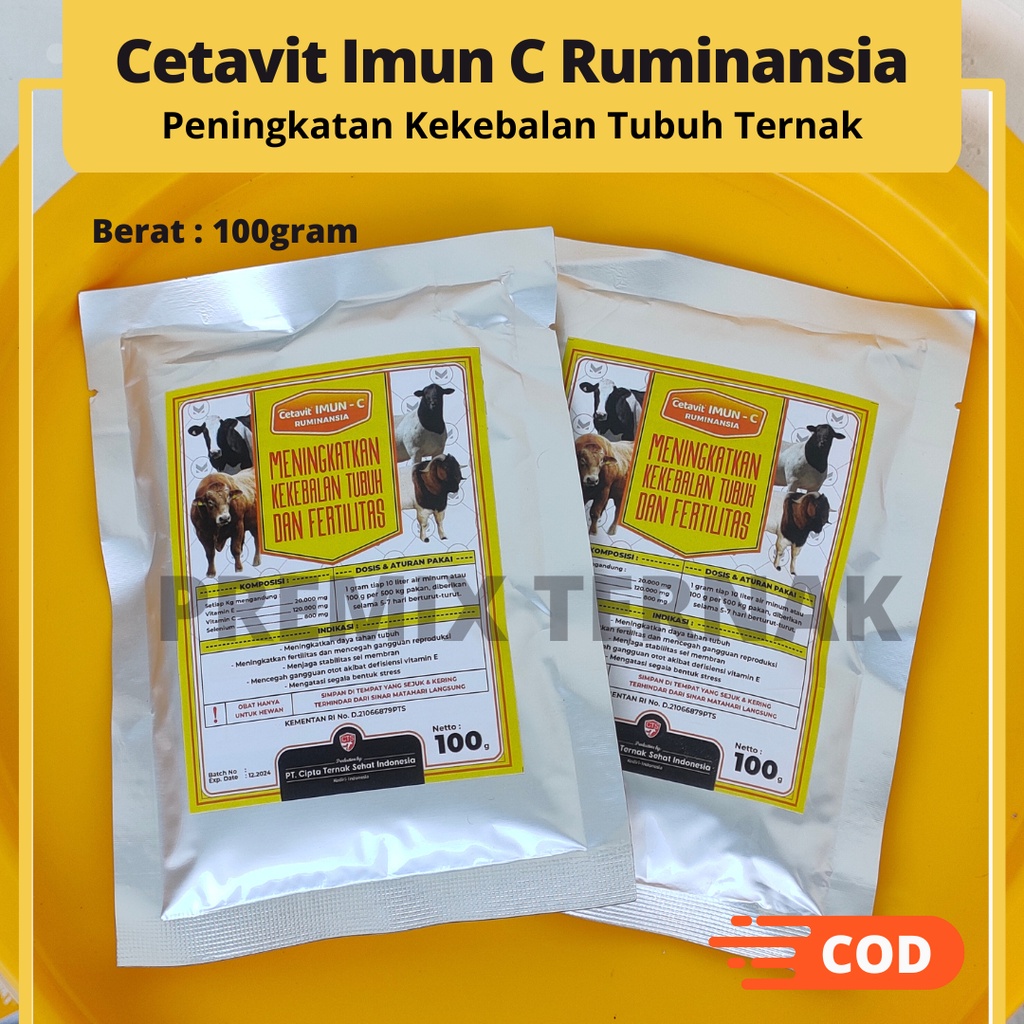 CETAVIT IMUN C Ruminansia 100gr - CTS Multivitamin Ternak Kambing Domba - Vitamin Sapi - Vitamin Kambing - Vitamin Domba - Multi Vitamin Hewan - Bloom n Grow - Premix Ternak - APOTERNAK