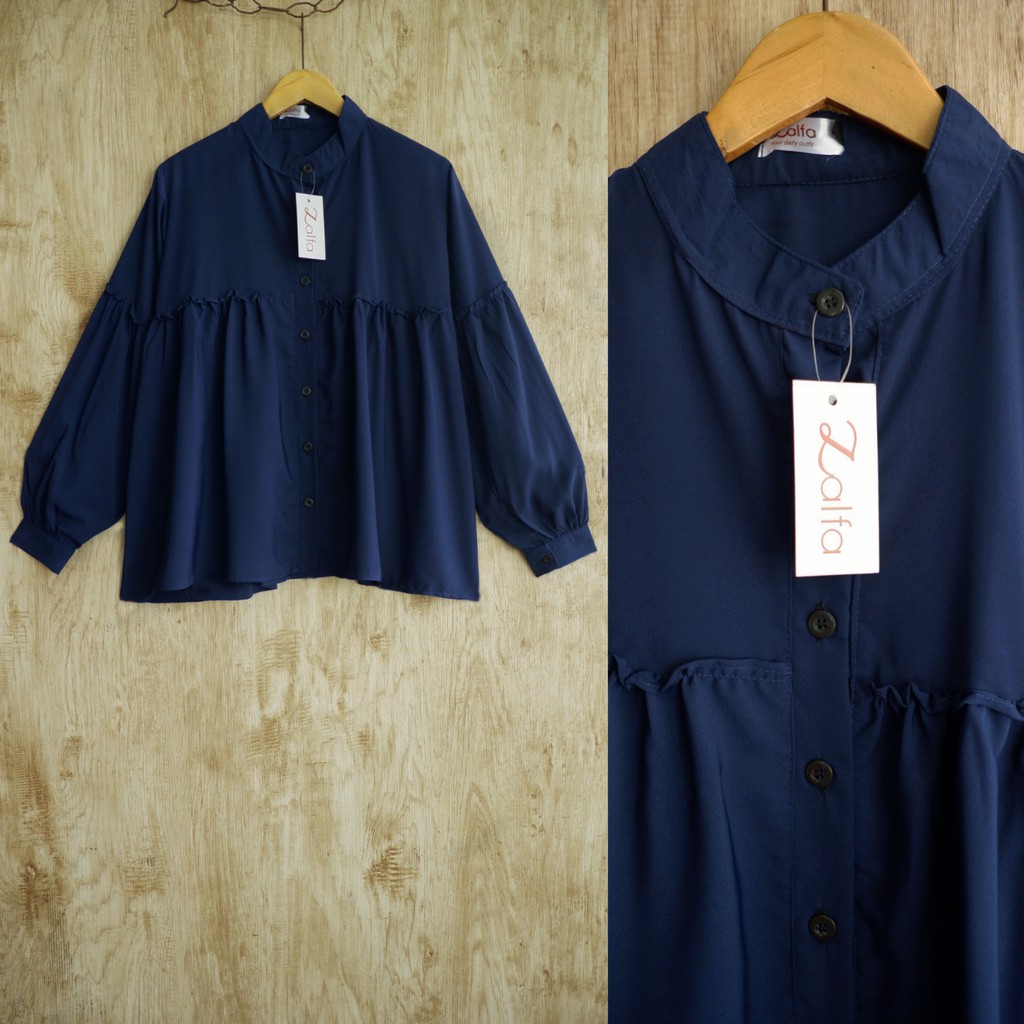 AMIRA BLOUSE by ZALFA OUTFIT / blouse polos / blouse wanita murah-Navy