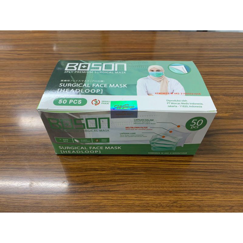 BOSON Masker Hijab Headloop 3 Ply Isi 40 Pcs - Disposable Daily Mask