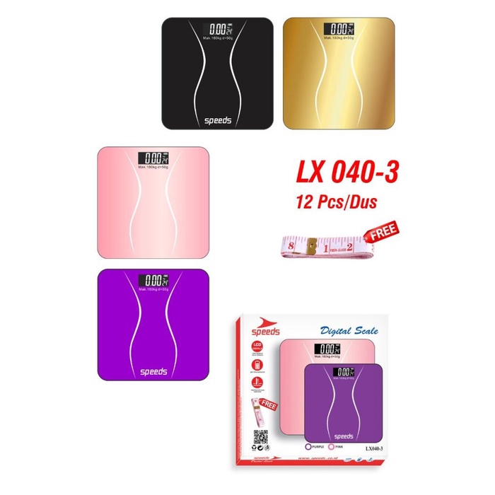 SPEEDS 040-3 Timbangan Badan Digital 180kg Kaca Tempered 4mm