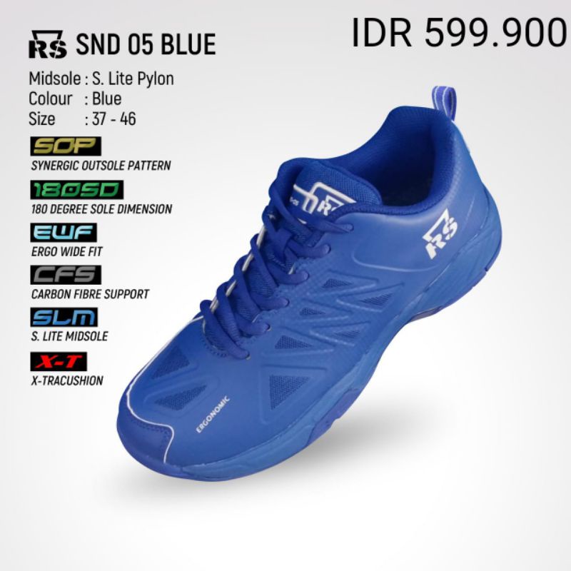 sepatu badminton rs SND 05 biru size 38 dan 46
