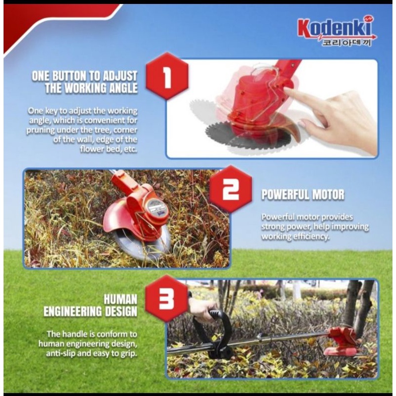 Kodenki mesin potong rumput baterai cordless brush cutter 12 volt