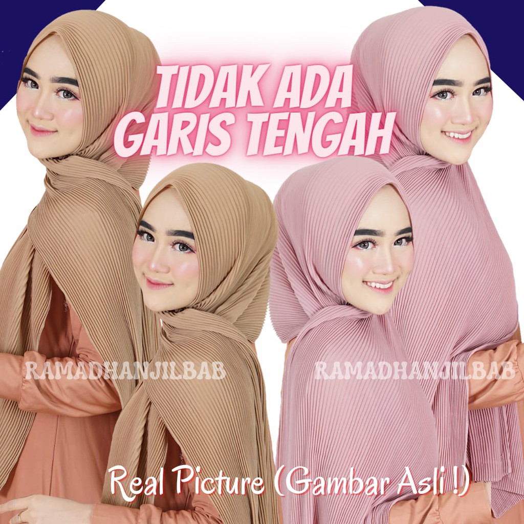 Pashmina plisket ceruty full tanpa garis lipatan tengah / pleats / pleated