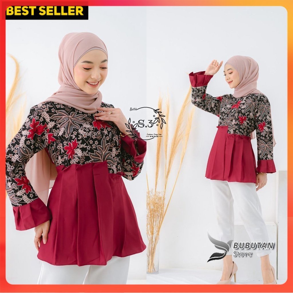 BLOUSE BATIK WANITA MODERN TERKINI ATASAN BATIK KERJA KANTOR