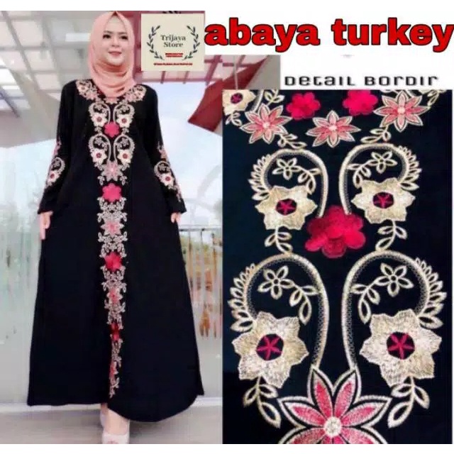 Trijaya . new abaya gamis maxi .gamis abaya hitam dress arab saudi bordir busui fit L dan XXL