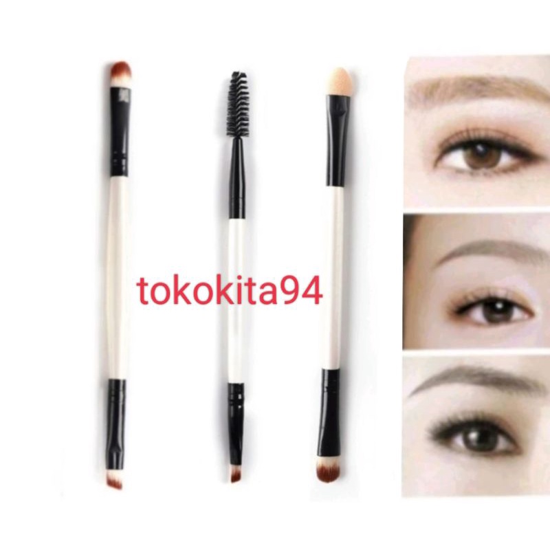 Kuas 2 in 1 Satuan - Kuas Alis Eyeshadow Mascara 1Pcs - Brush Eyebrow Hitam Putih
