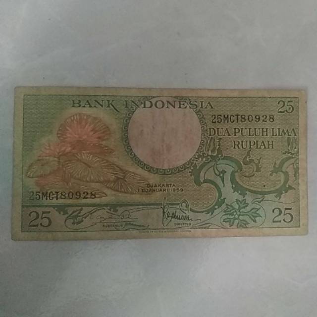 Uang Kuno 25 Rupiah Tahun 1959 Asli Original