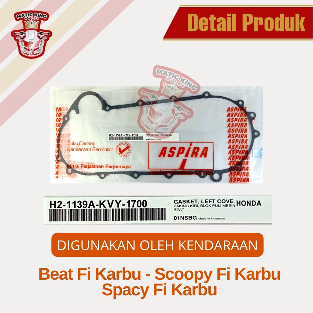 Paking Gasket blok CVT Beat Scoopy Karbu H2-1139A-KVY-1700  asli ASPIRA