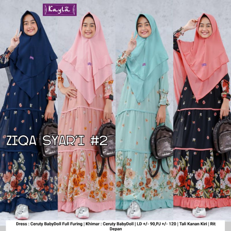 Gamis Anak Perempuan Remaja Tanggung Ceruty Babydoll Motif Bunga Set Hijab Ziqa Syari 2 Kayla