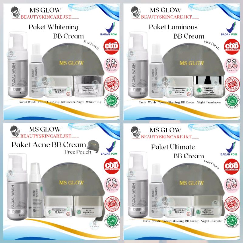 MS GLOW PAKET WAJAH BB CREAM / WHITENING SERIES / LUMINOUS / ULTIMATE / PAKET ACNE BB CREAM