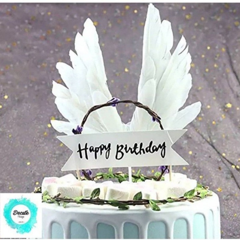 Topper hiasan Kue bentuk Sayap Bulu/ Topper Cake Wings Bulu Putih