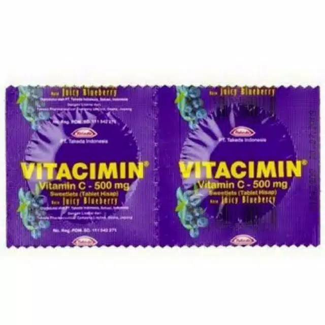 1 Strip (2  tablet) Vitacimin 500 Mg / Suplemen Vitamin C Lemon Blueberry Fruitpunch