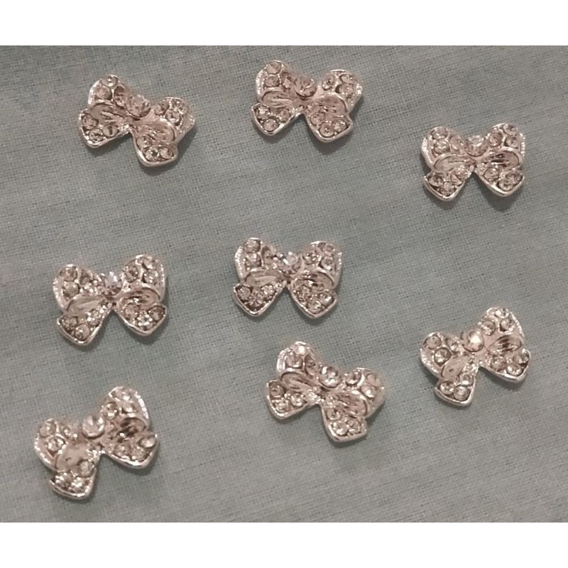 CHARM NAIL SILVER CUTE BOW/PITA | HIASAN NAIL ART / KUKU PALSU / HIASAN TASBIH DIGITAL