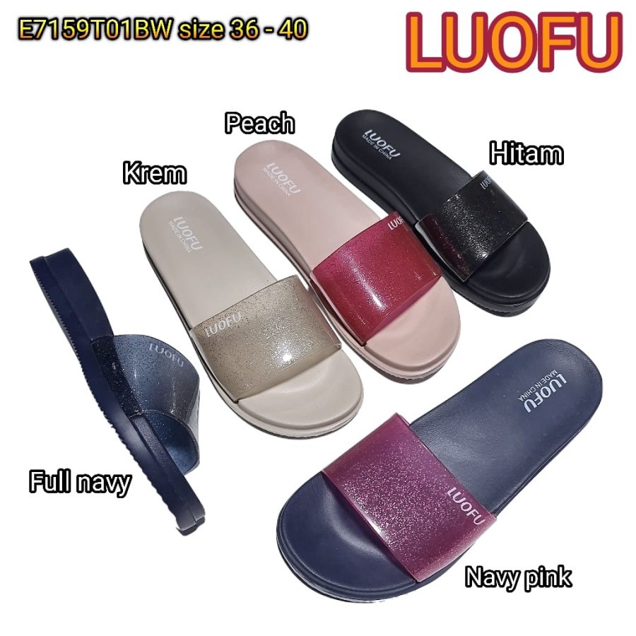 LUOFU ORIGINAL jelly sandal karet empuk murah wanita selop murah sendal cewek import E7159T01BW