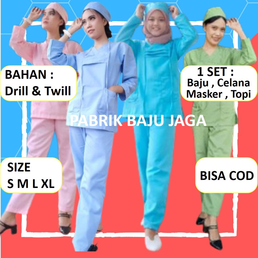 Baju Seragam Ok Perawat Oka Drill Kerja Jaga Petugas Medis Dokter Suster Bidan Terbaru Lengan Panjan