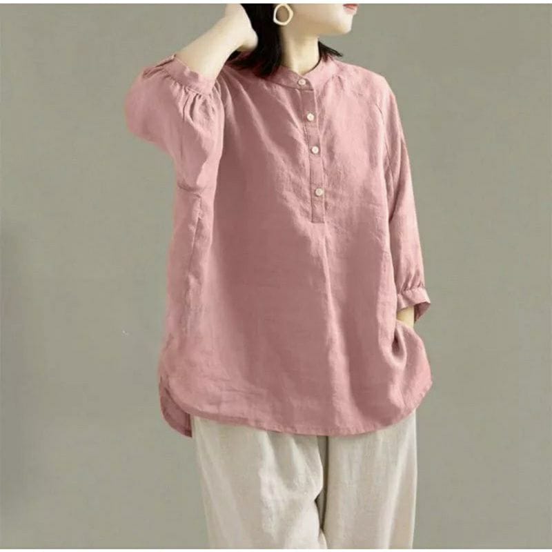 Kemeja Polos Wanita Terbaru-Kemeja Polos Linen Wanita Lengan Panjang- Ceria Blouse Jumbo – Kemeja Linen Oversize – Kemeja polos oversize Ceria