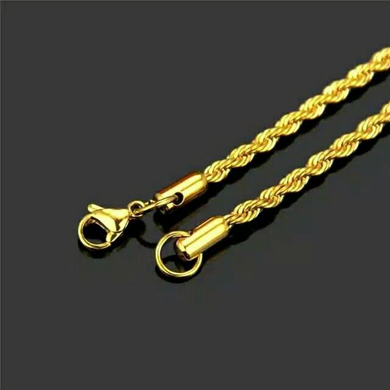 KALUNG TITANIUM MOTIF TAMBANG .0.8/1.0 WARNA EMAS KALUNG PRIA-WANITA