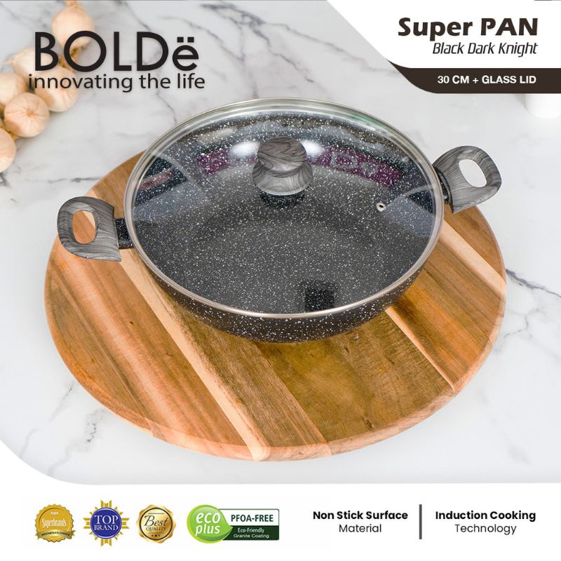 Super PAN Wok ( Wajan ) 30 cm + Glass Lid Black Dark Knight Original BOLDe