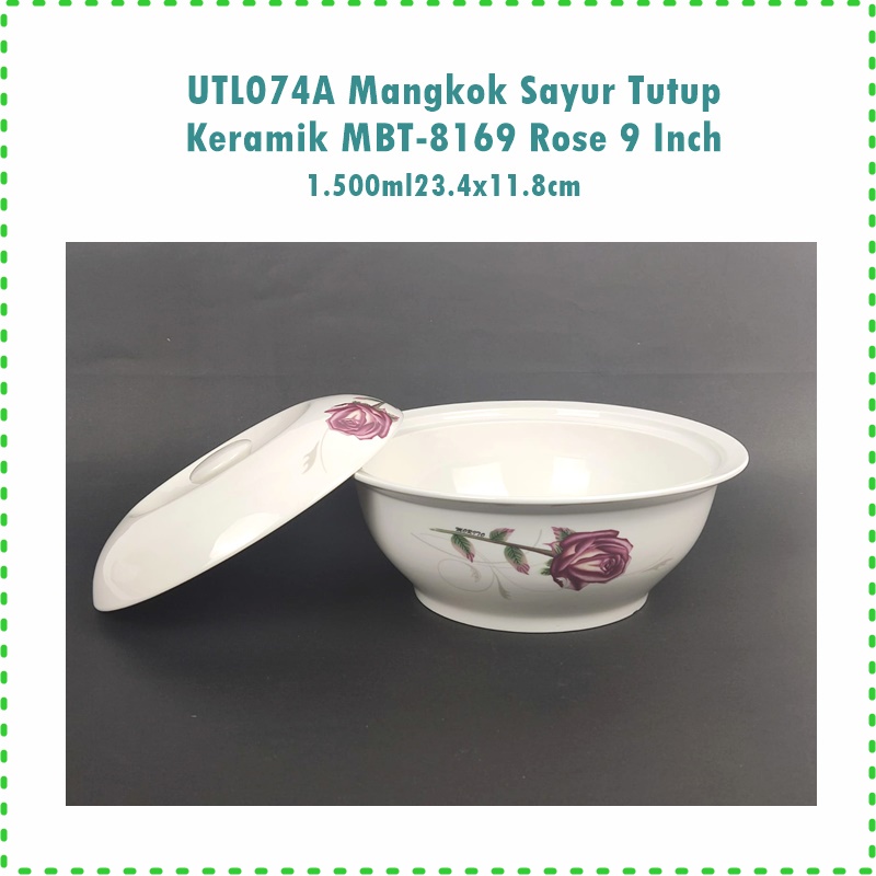 UTL074A Mangkok Sayur Tutup Keramik MBT-8169 Rose 9 Inch