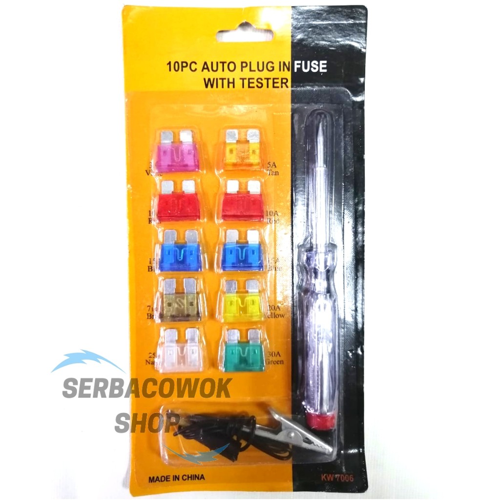 Tespen Aki + Sekering 10 Pcs Set Auto Plug in Fuse With Tester Termurah Berkualitas