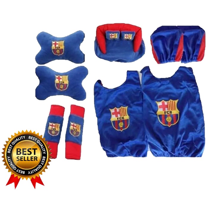 Bantal Mobil Paket Sarung Jok Bola Barca Barcelona 5in1