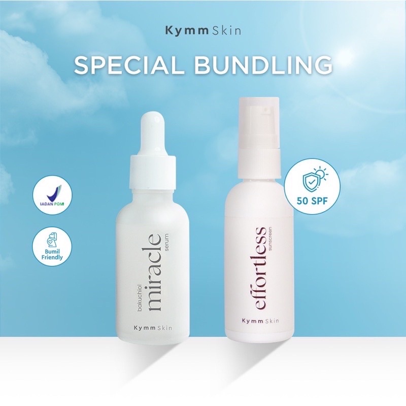 PAKET BUNDLING KYMMSKIN EFFORTLESS SUNSCREEN DAN MIRACLE BAKUCHIOL SERUM BY KYMMSKIN PAKET SKINCARE VIRAL