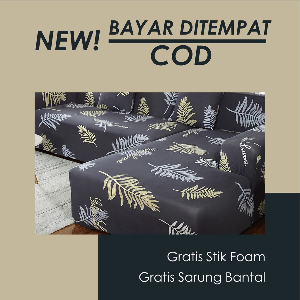 sarung sofa leter L leaf Bahan Elastis lembut halus adem gratis sarung bantal 2pcs