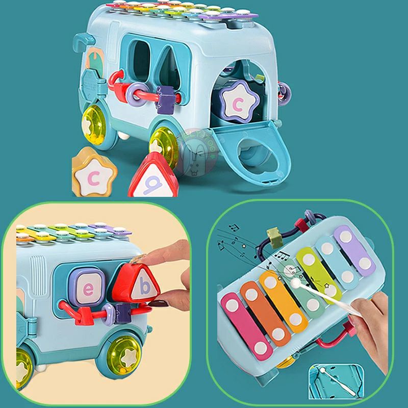 BIG SALE!! Mainan Edukasi Anak Bus Mobil Puzzle Shape Musik Xylophone Baby Bus Kado Bayi Ultah Musical Kids Toy