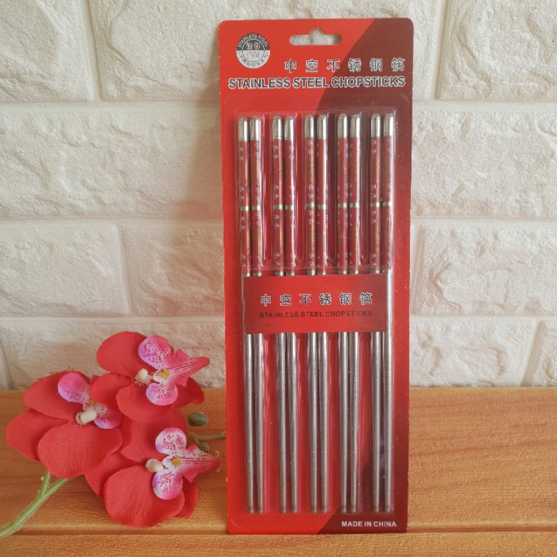 Sumpit Stainless isi 5 Pasang / Sumpit Stainless Murah / Sumpit Motif / Sumpit Korea / Chopstick