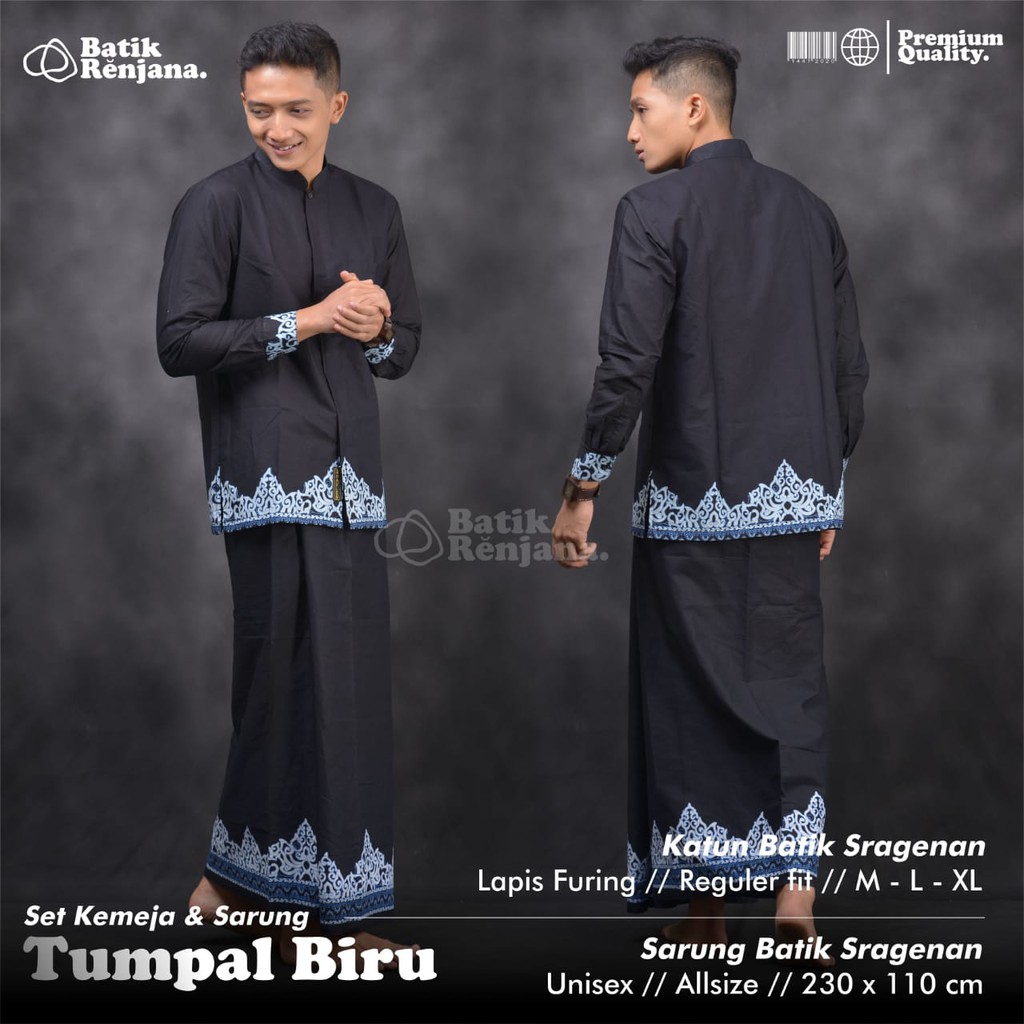 TUMPAL BIRU Kemeja dan Sarung Batik Pria Dewasa Premium Lebaran Asli Solo ALL Size RENJANA