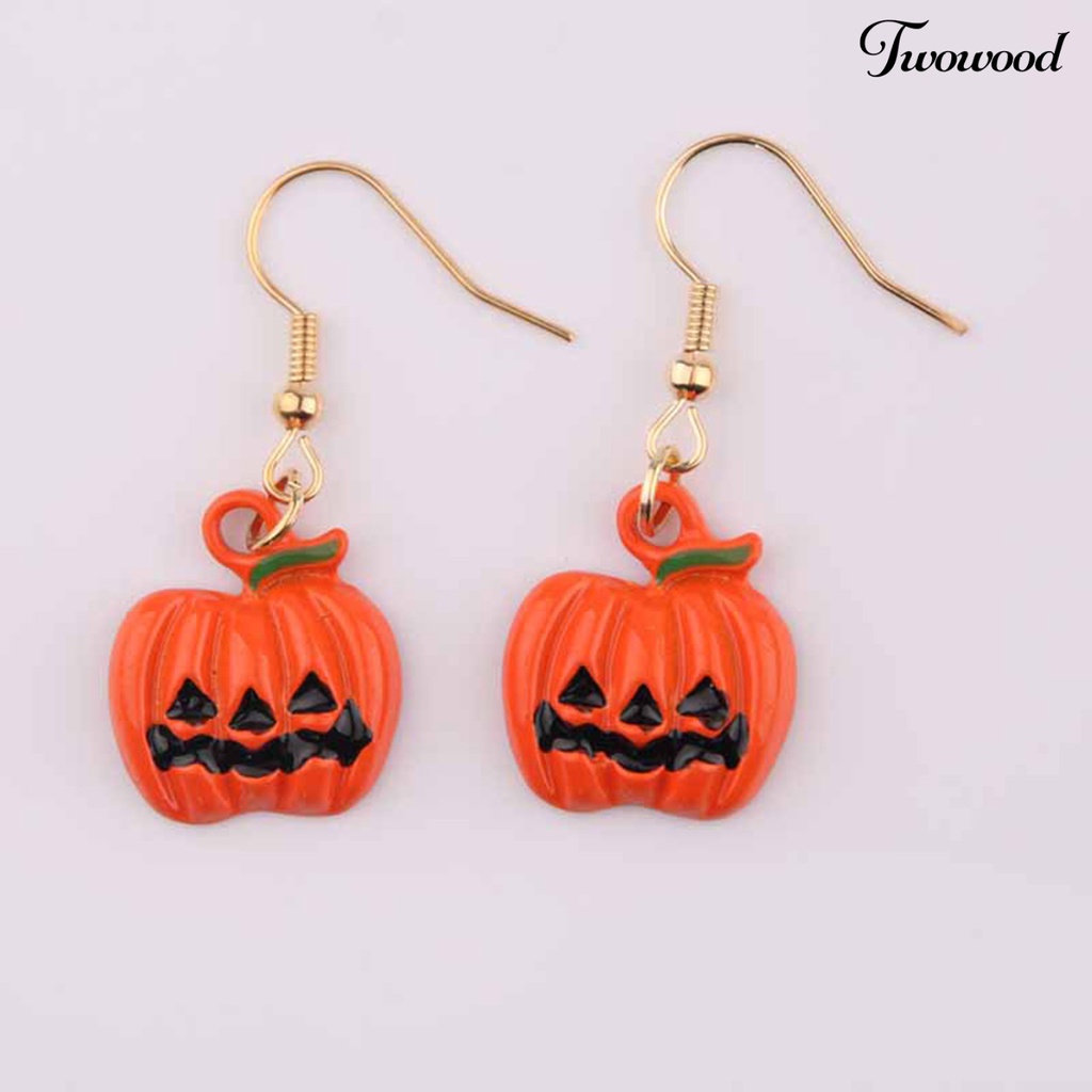 1 Pasang Anting Kait Desain Labu Halloween Bahan Alloy Untuk Pesta