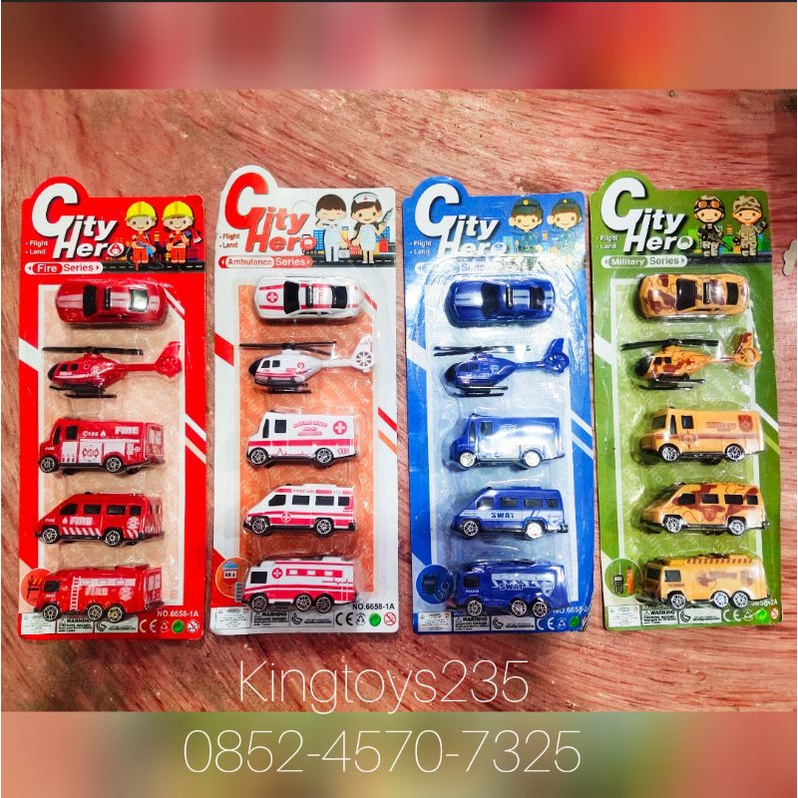 Mainan Mobil Ambulance Army Polisi Set Damkar Pemadam Kebakaran Helikopter Police Tentara TNI Anak