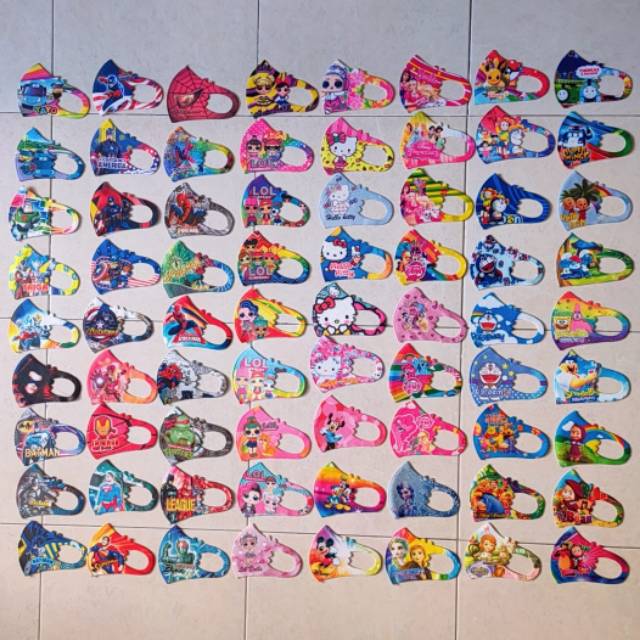 Masker Scuba Anak Printing Halus Lembut Karakter Frozen Hellokitty Lol Spiderman Batman Masker Anak