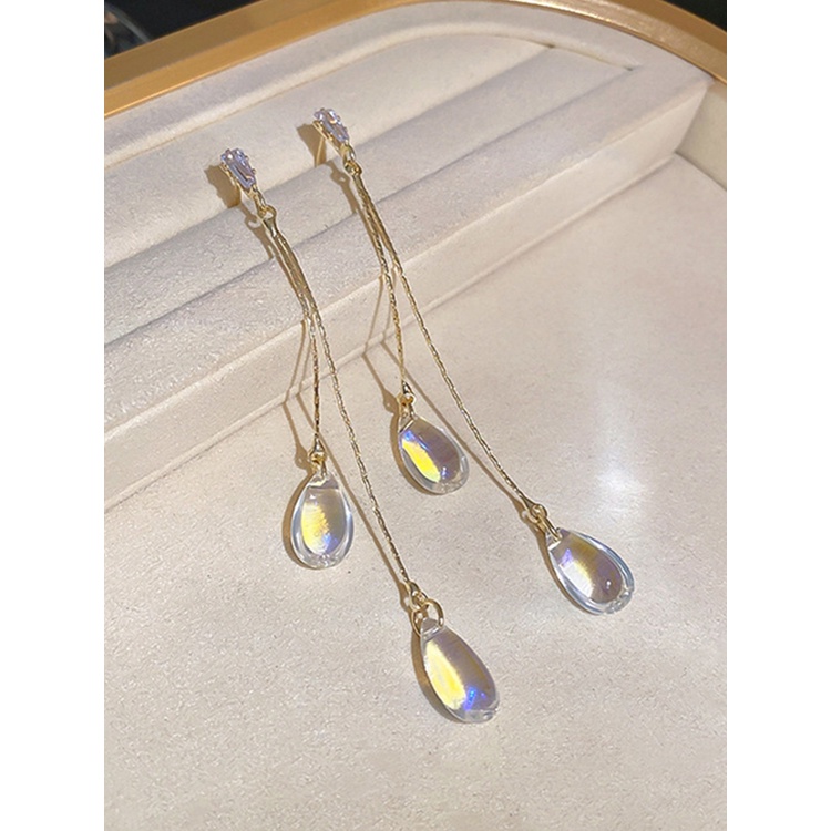 Anting Rumbai Bentuk Tetesan Air Bahan Zirkon Resin Gaya Korea Untuk Wanita