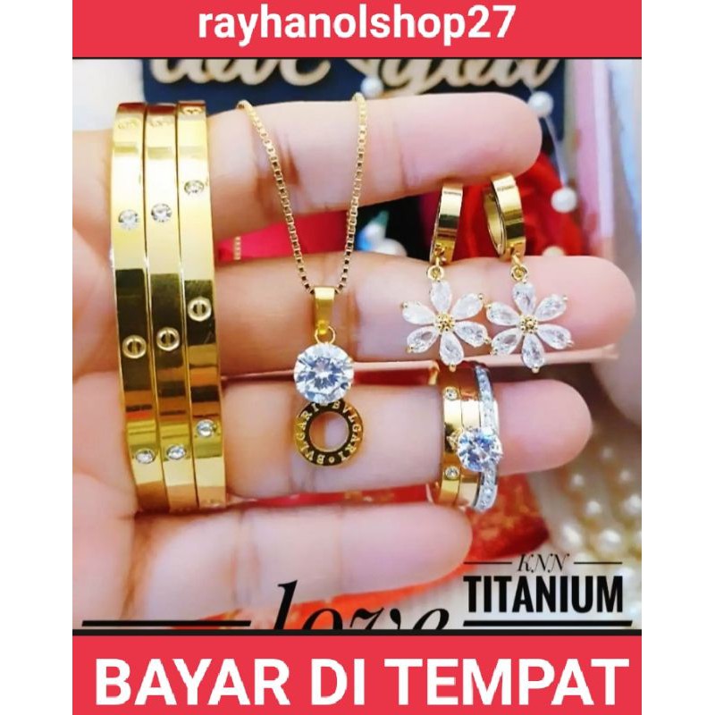 Terbaru Titanium set perhiasan wanita lengkap gold XDS7 Lapis emas 24k anti karat