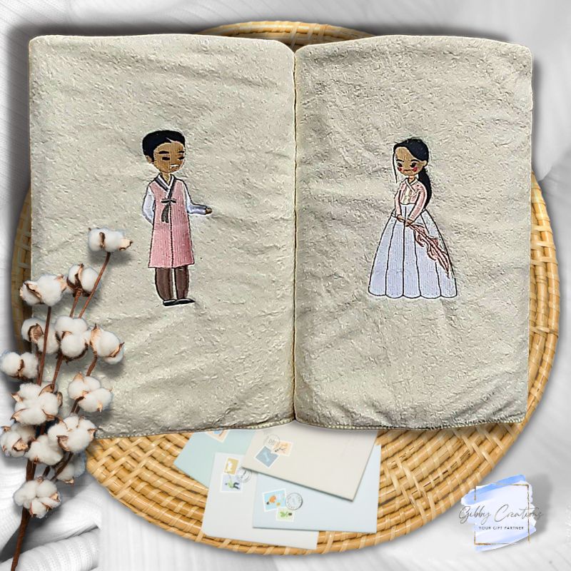 Handuk Custom Bordir | Handuk Couple Wedding | Handuk Microfiber - Hanbok Chara