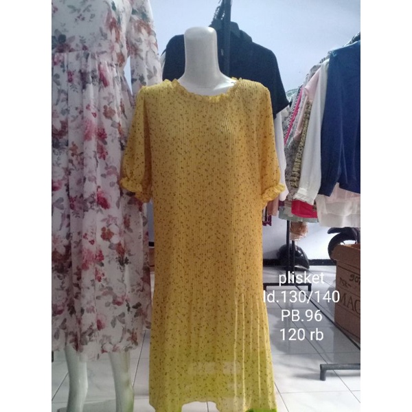 dress plisket bunga kuning