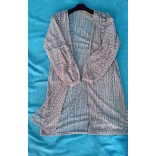Cardigan Brokat Lengan Balon/Kardigan Burkat/Kardi Brukat/Outer Long Cardi-abu-abu