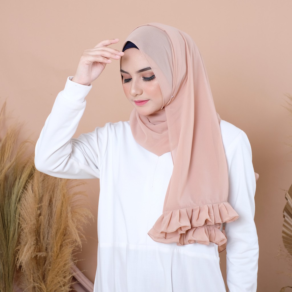 JILBAB PASHMINA CERUTY ARABELLE / HIJAB PASMINA DENGAN REMPEL / KERUDUNG MODEL PASHMINA DENGAN BAHAN CERUTI BABYDOLL