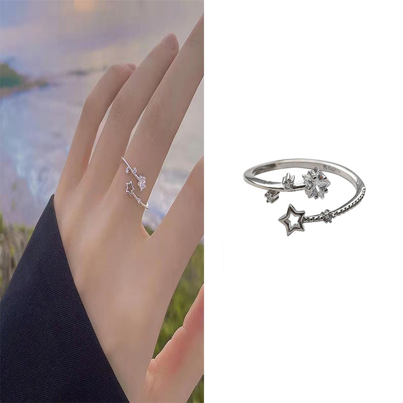 Cincin Model Terbuka Desain Pentagram Aksen Zircon Untuk Wanita