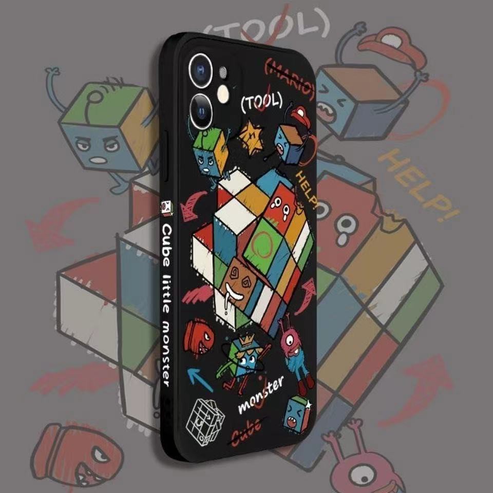 Monster in colored box pattern phone case for iPhone XR 7 8Plus 12 12promax 11 11promax X XS soft silicone mobile cover